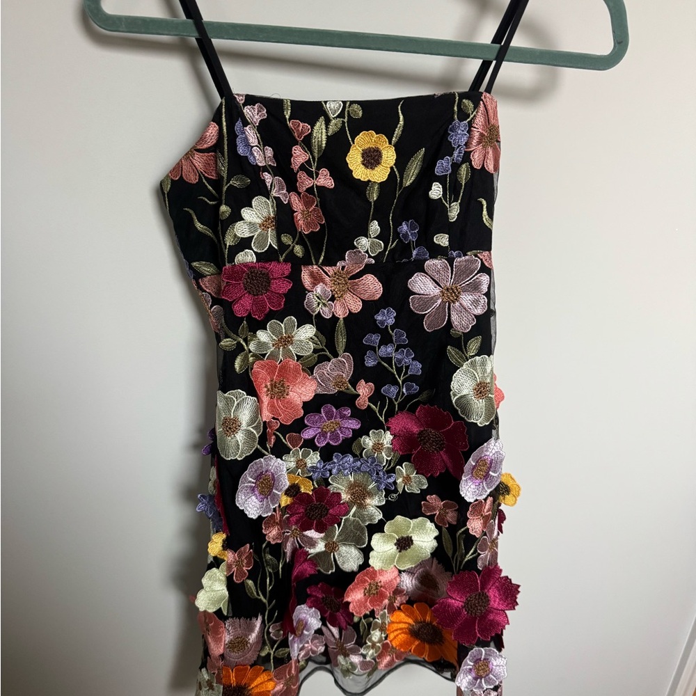 Storia Black Dress with Floral Embroidery